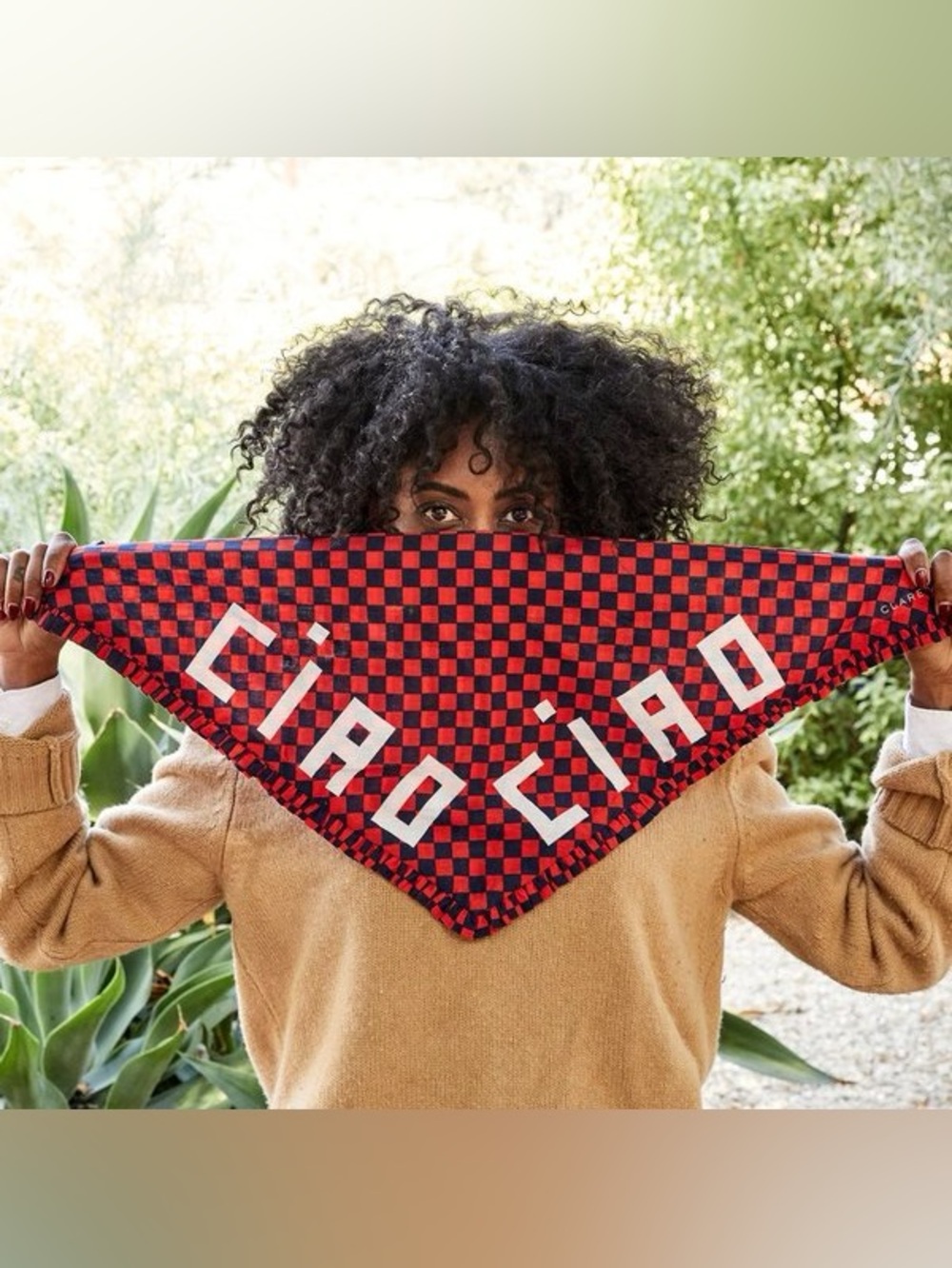 Clare V Ruffle Ciao Triangle Checkered  Bandanna